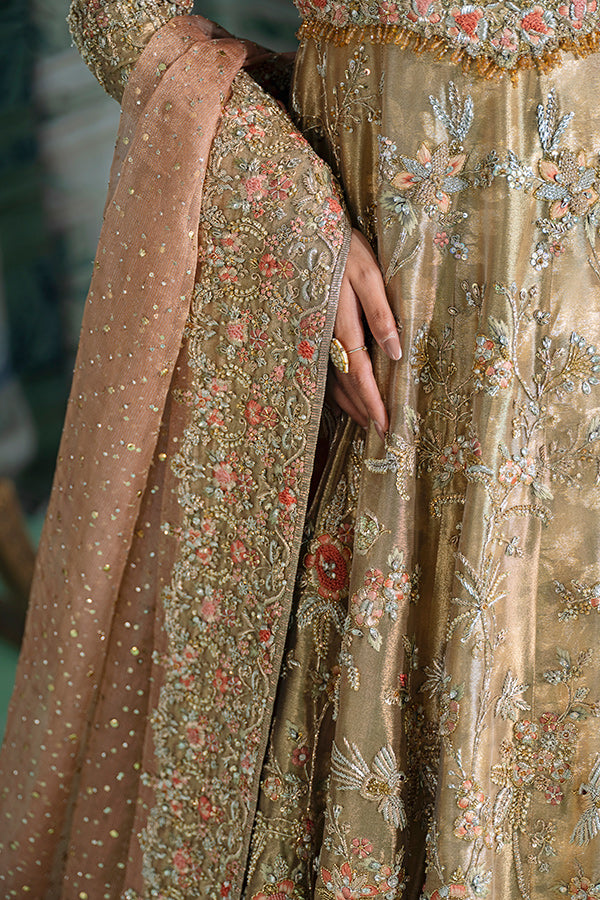 Gold Hand-Embellished Silk Blend Pishwas (3-Piece) - Image 4