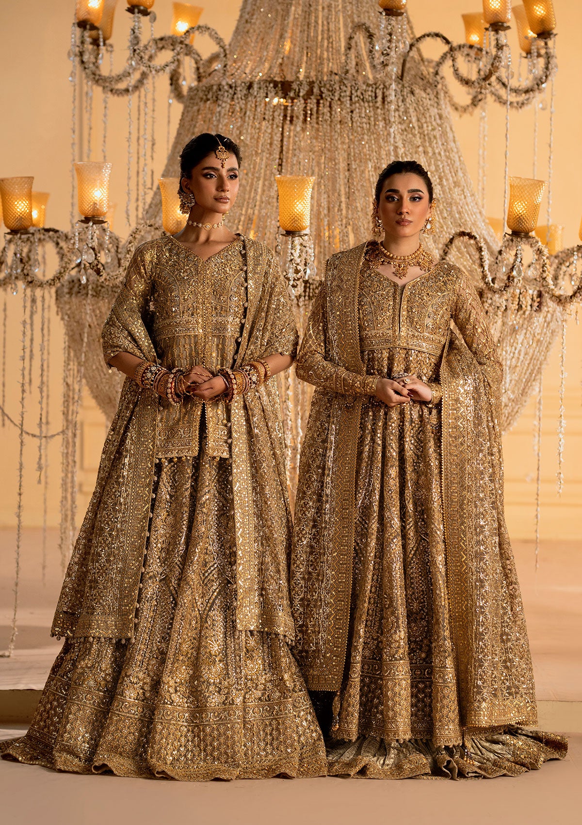 Gold Zardozi Net Jamawaar Pishwas Dress (2-Piece) - Image 1