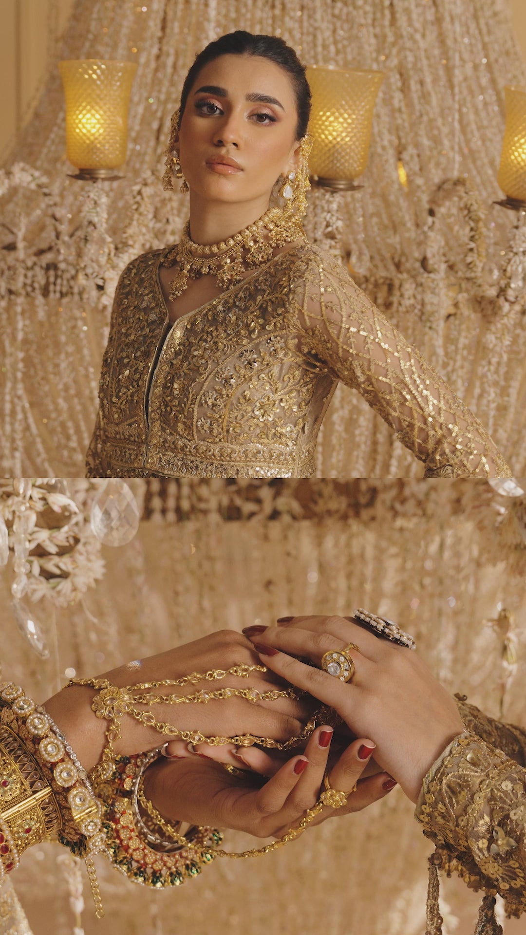 Gold Zardozi Net Jamawaar Pishwas Dress (2-Piece) - Image 12