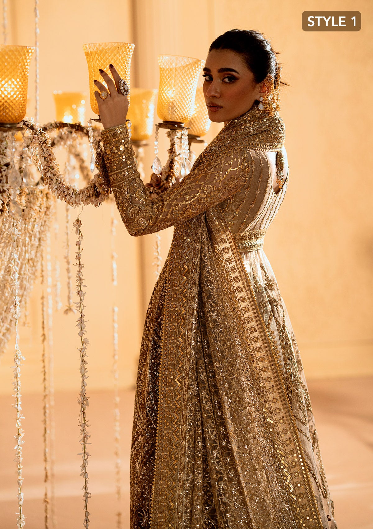 Gold Zardozi Net Jamawaar Pishwas Dress (2-Piece) - Image 6