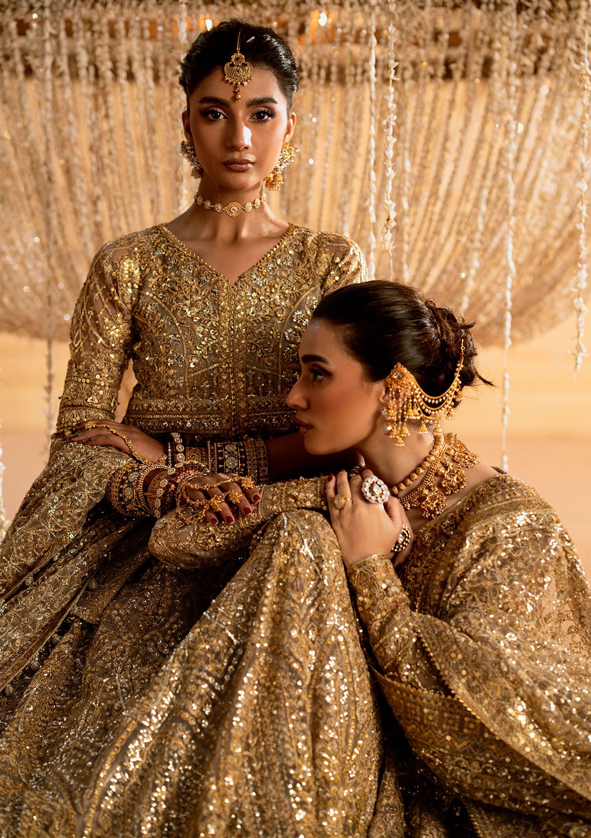 Gold Zardozi Net Jamawaar Pishwas Dress (2-Piece) - Image 7