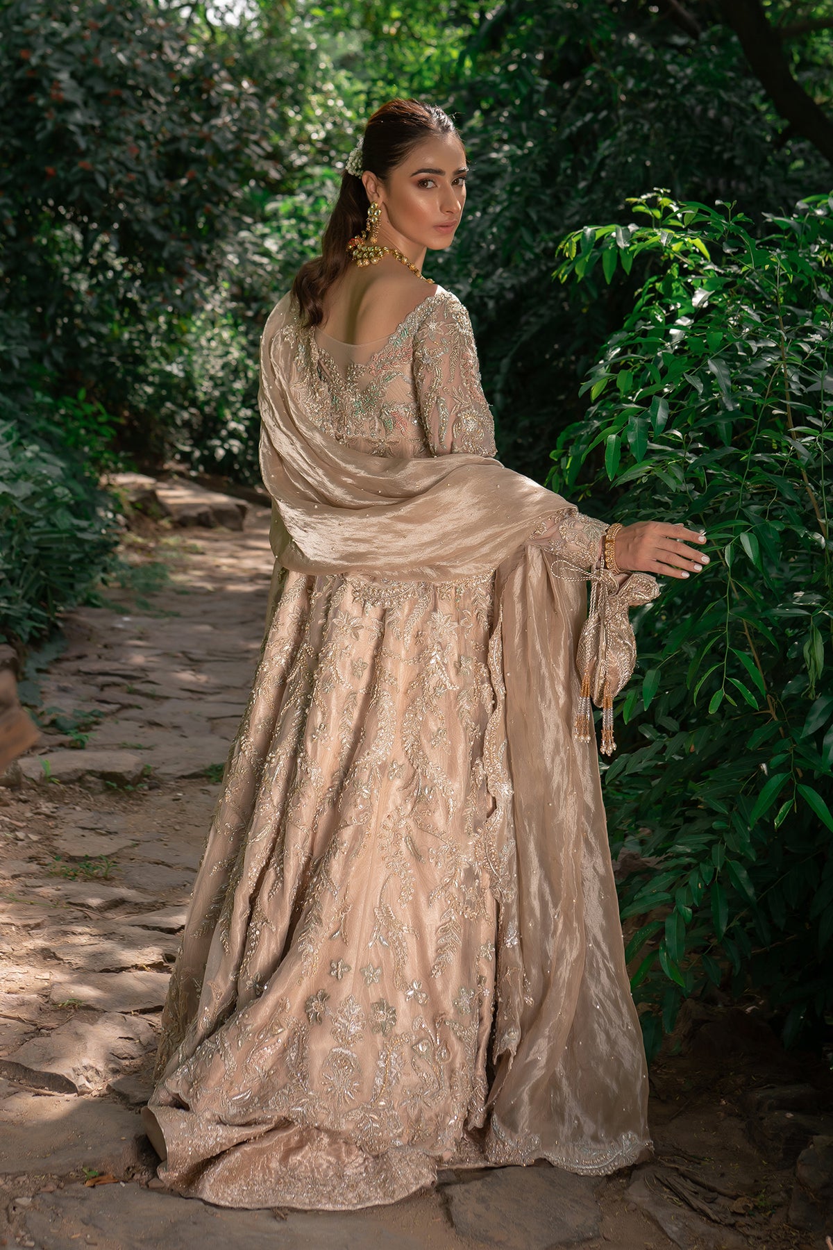 Champagne Zardozi Handworked Pishwas Dress (3-Piece) - Image 2