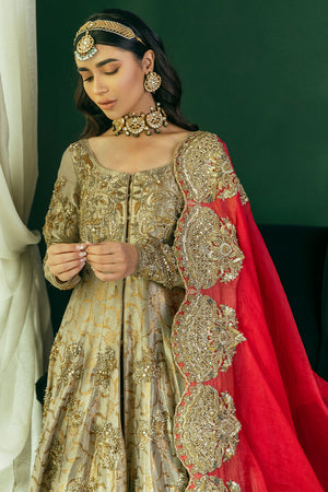 Gold Dabka Maroori Kamkhab Pishwas Dress (2-Piece) - Image 11