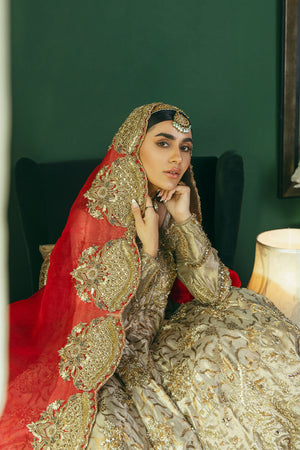 Gold Dabka Maroori Kamkhab Pishwas Dress (2-Piece) - Image 13