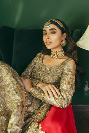 Gold Dabka Maroori Kamkhab Pishwas Dress (2-Piece) - Image 17