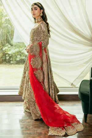 Gold Dabka Maroori Kamkhab Pishwas Dress (2-Piece) - Image 4