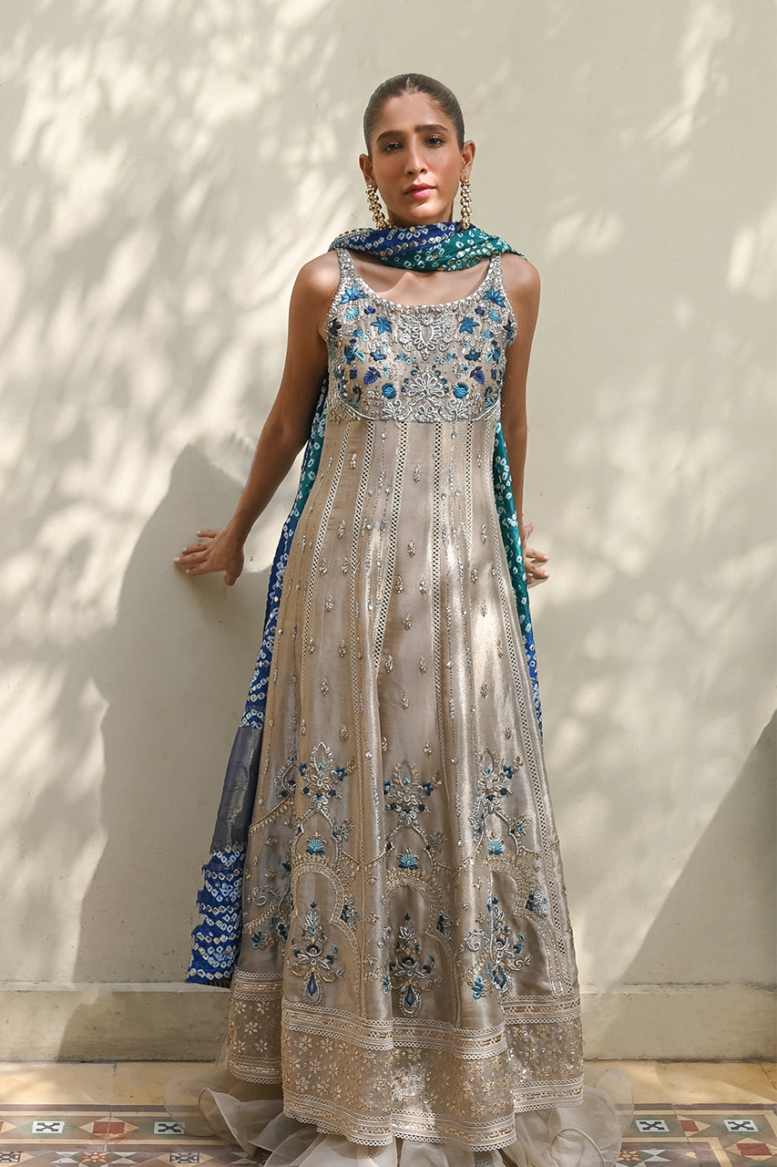 Gold Zardozi Resham Meysuri Pishwas (3-Piece) - Image 1