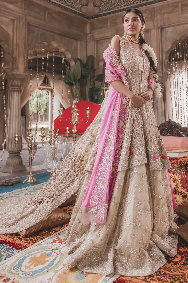 Gold Cutwork Net Bridal Pishwas (2-Piece) - Image 1