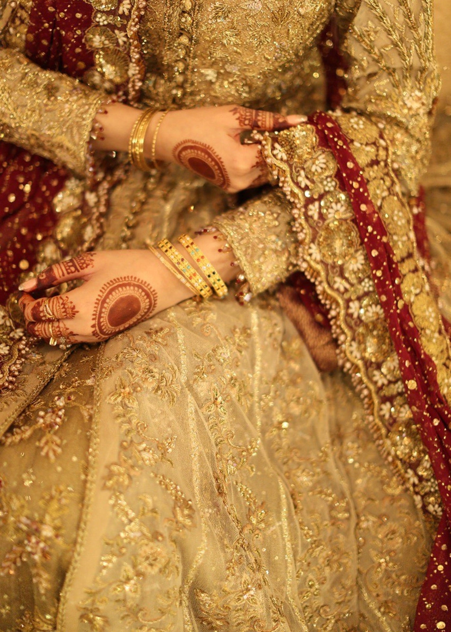 Antique Gold Embellished Net Pishwas Dress (2-Piece) - Image 5