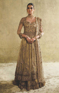 Gold Handworked Net Pishwas Dress (3-Piece) - Image 1