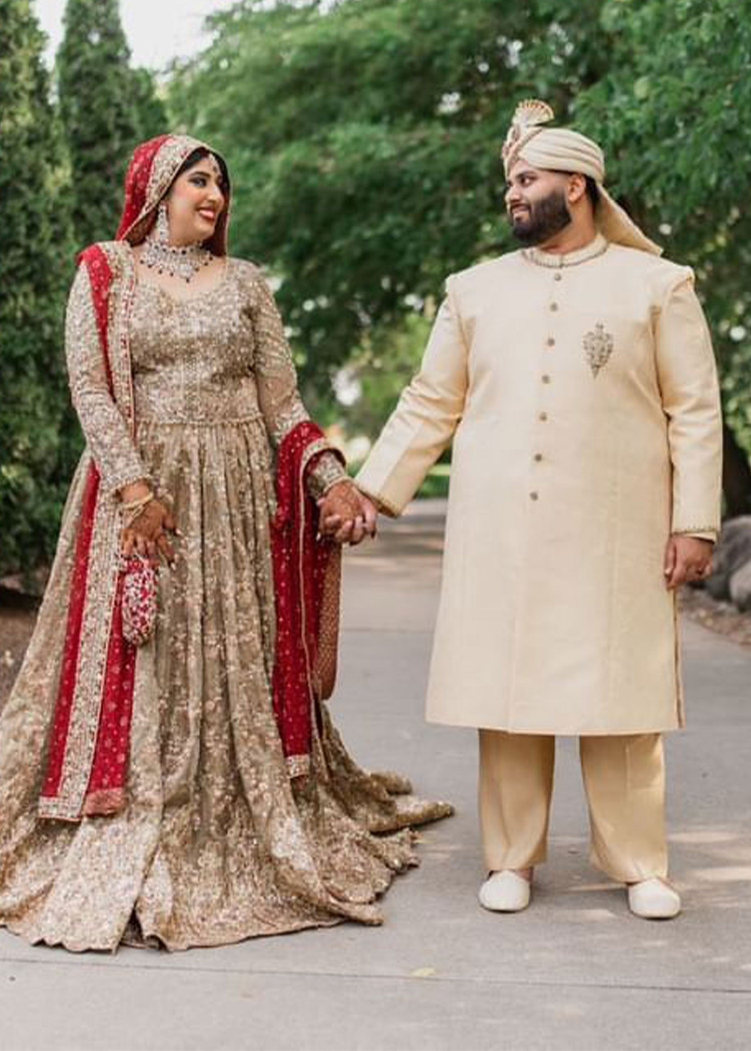 Pakistani Antique Gold Embellished Net Pishwas Dress (2-Piece) - Image 1