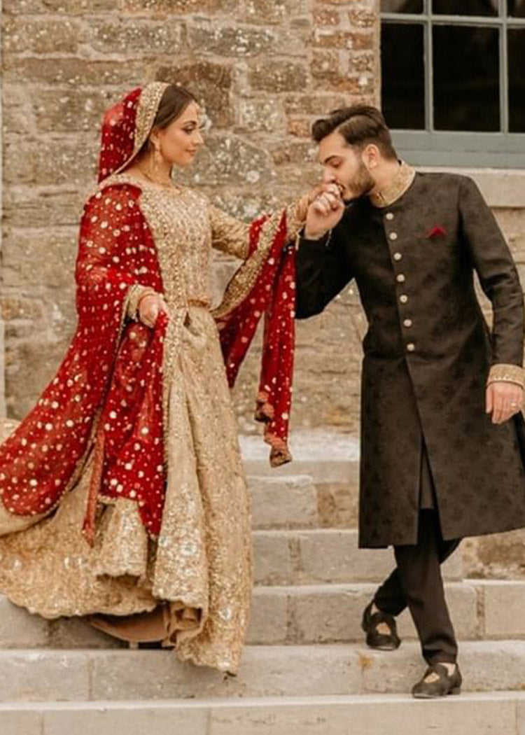 Gold Embellished Bridal Pishwas Dress (2-Piece) - Image 1