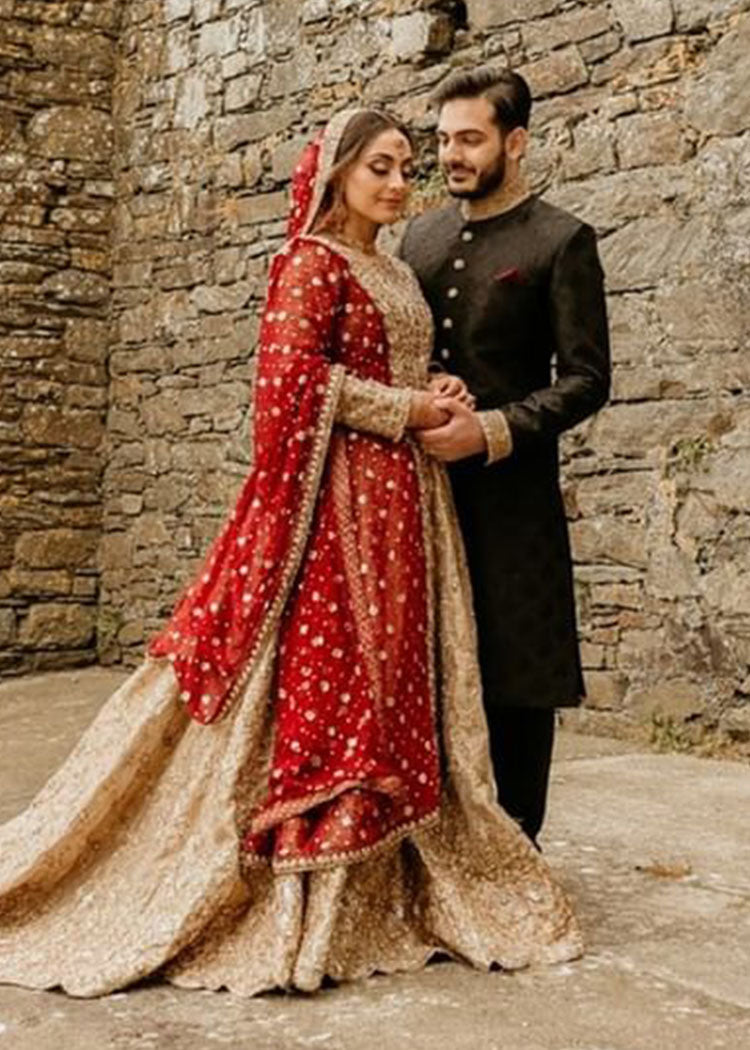 Gold Embellished Bridal Pishwas Dress (2-Piece) - Image 4