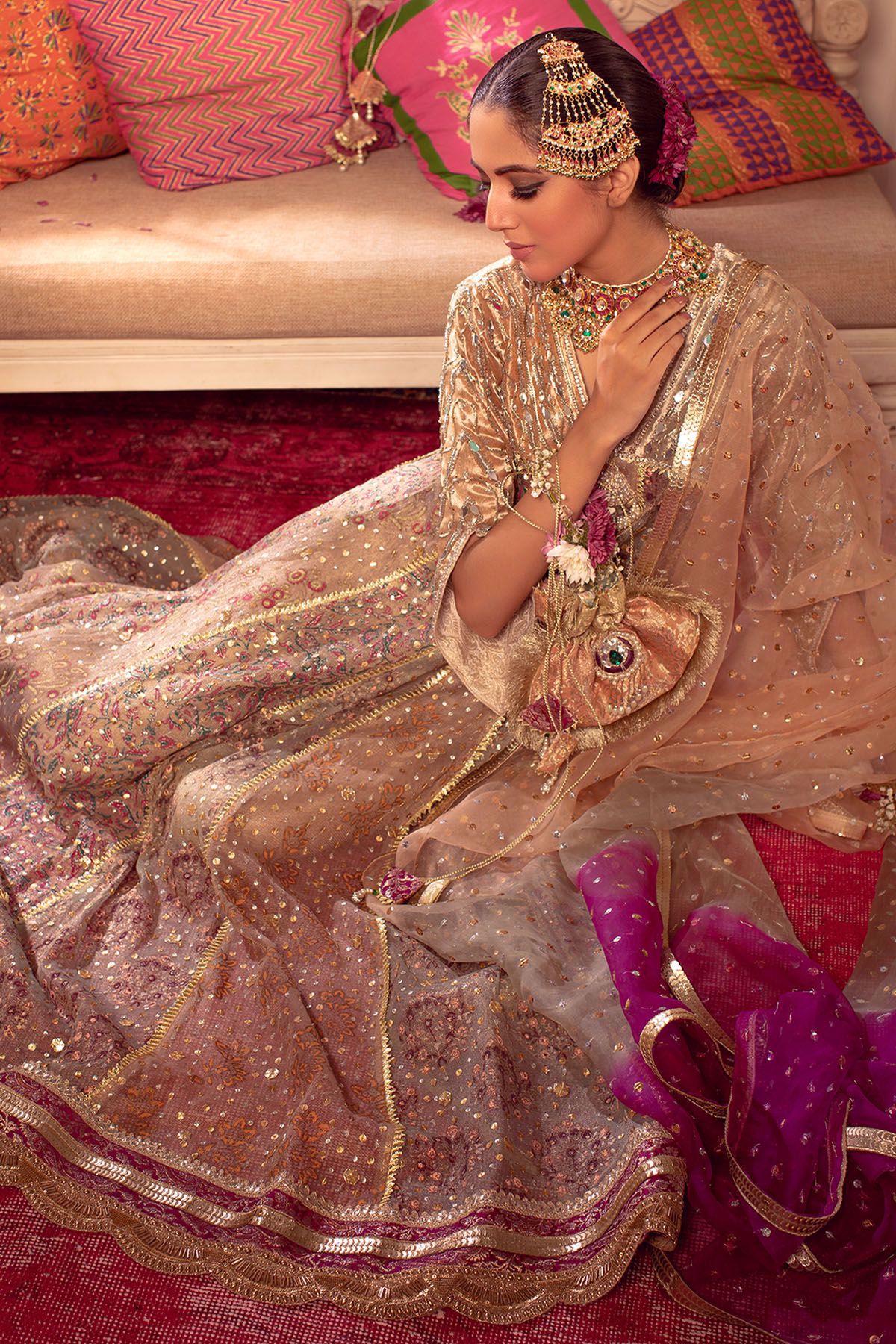 Rose Gold Embroidered Organza Pishwas (3-Piece) - Image 5