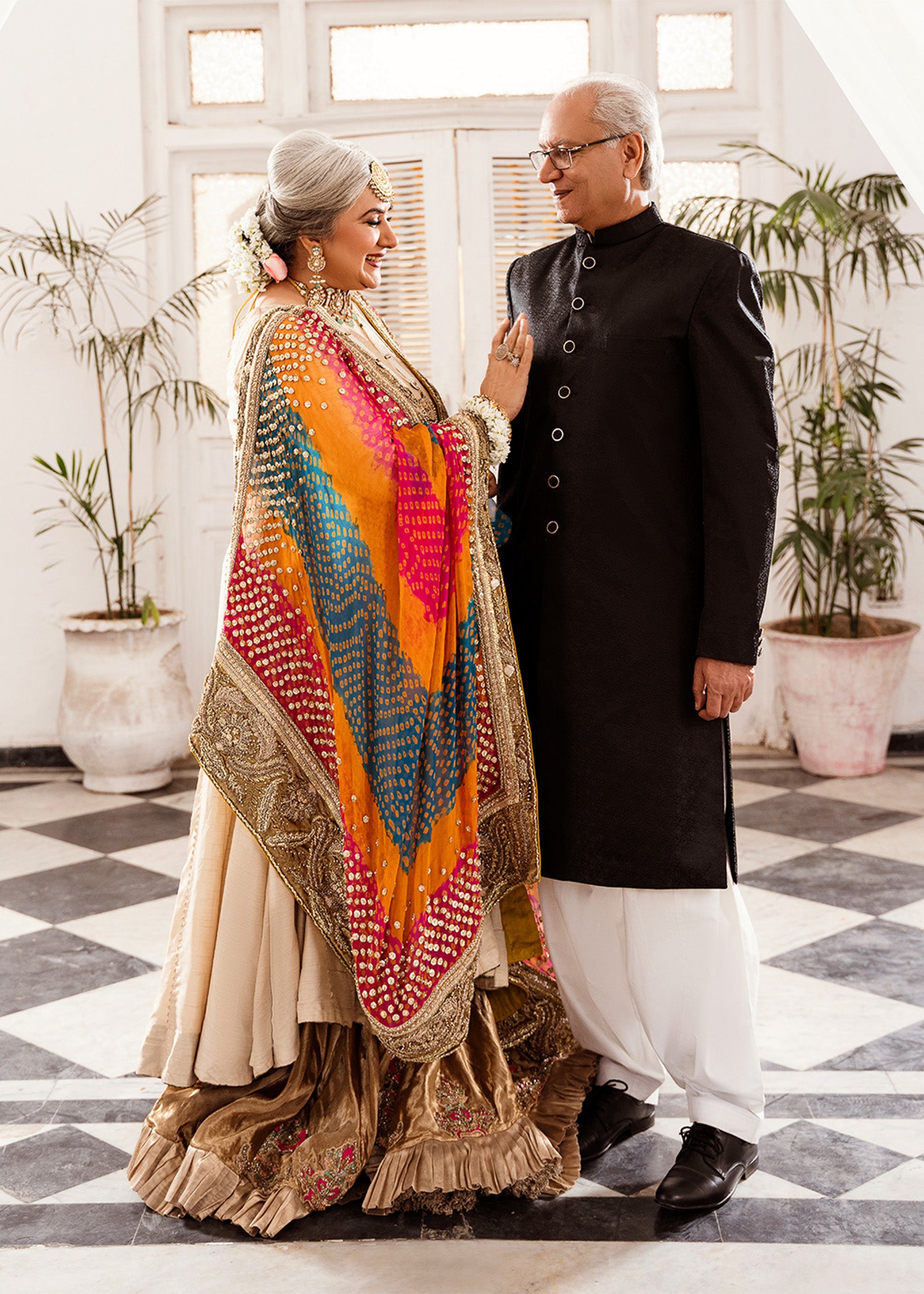 Golden Embroidered Raw Silk Pishwas Dress (3-Piece) - Image 1