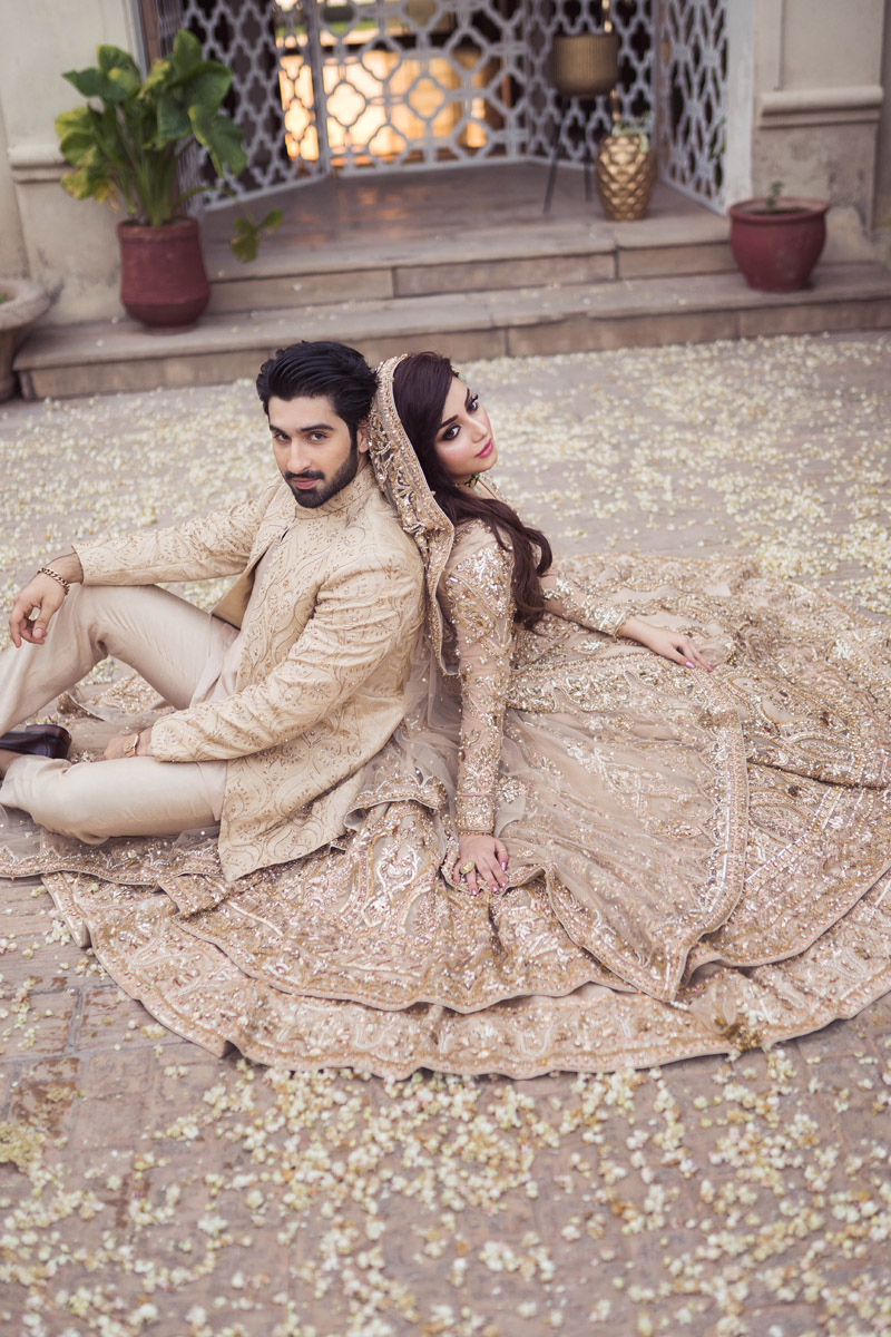 Champagne Embellished Net Pishwas Dress (3-Piece) - Image 4