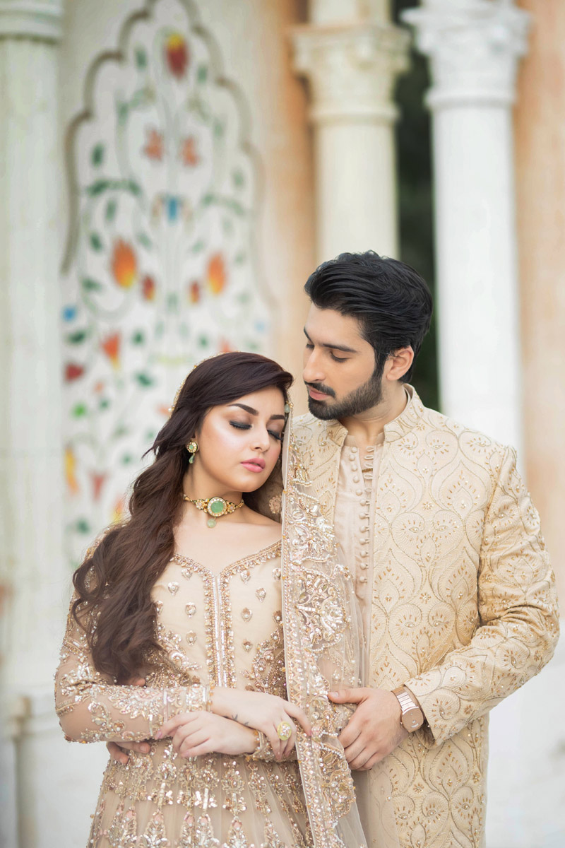 Champagne Embellished Net Pishwas Dress (3-Piece) - Image 9