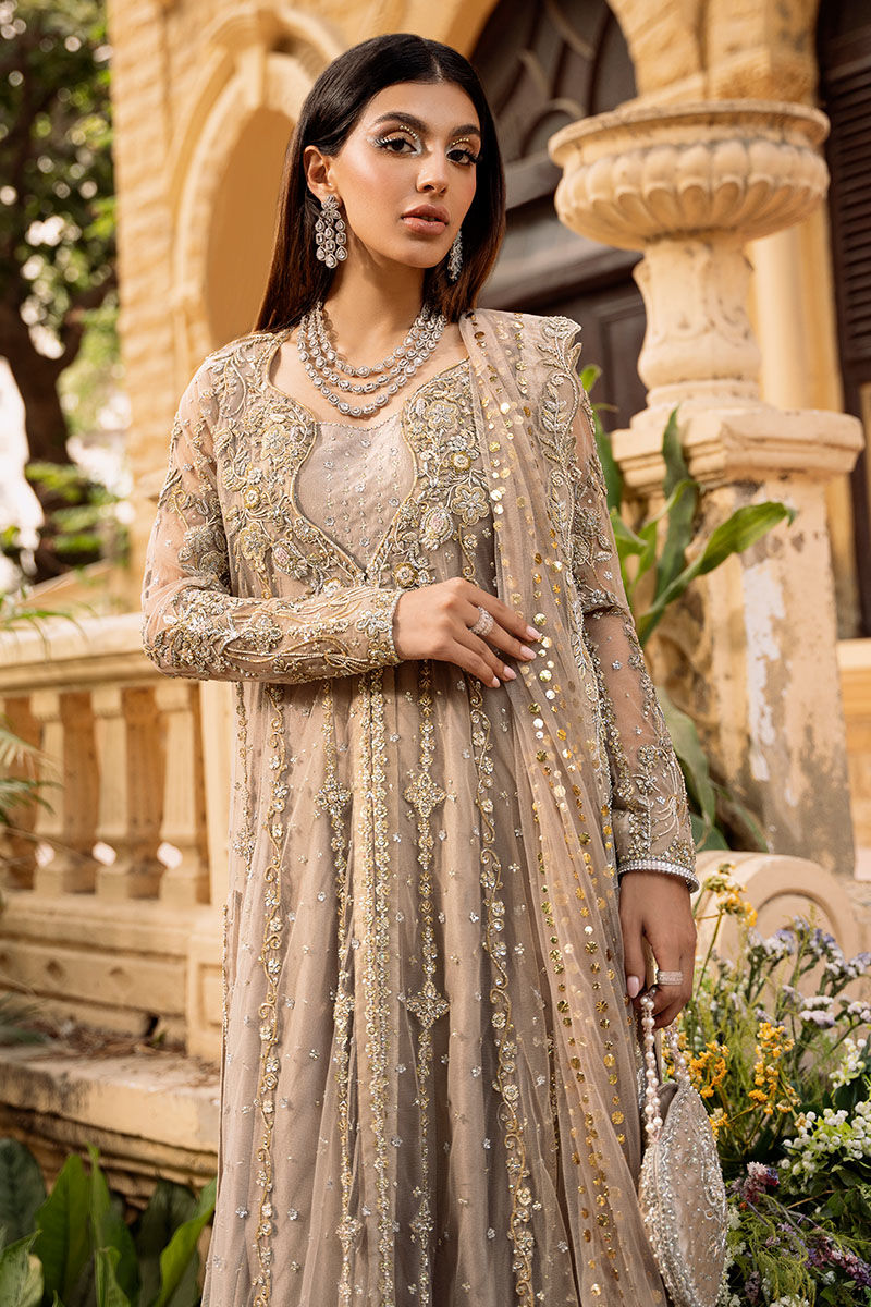 Champagne Gold Embellished Raw Silk Pishwas (2-Piece) - Image 2