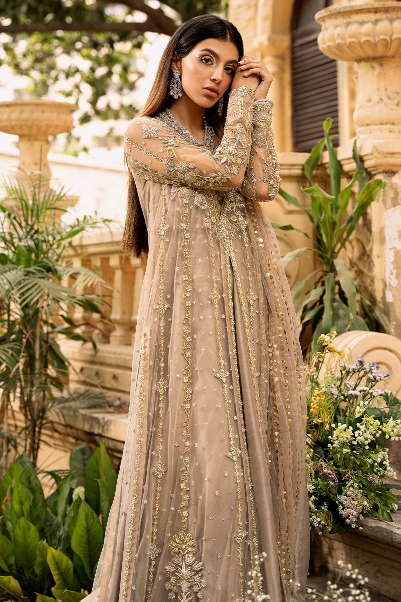Champagne Gold Embellished Raw Silk Pishwas (2-Piece) - Image 5