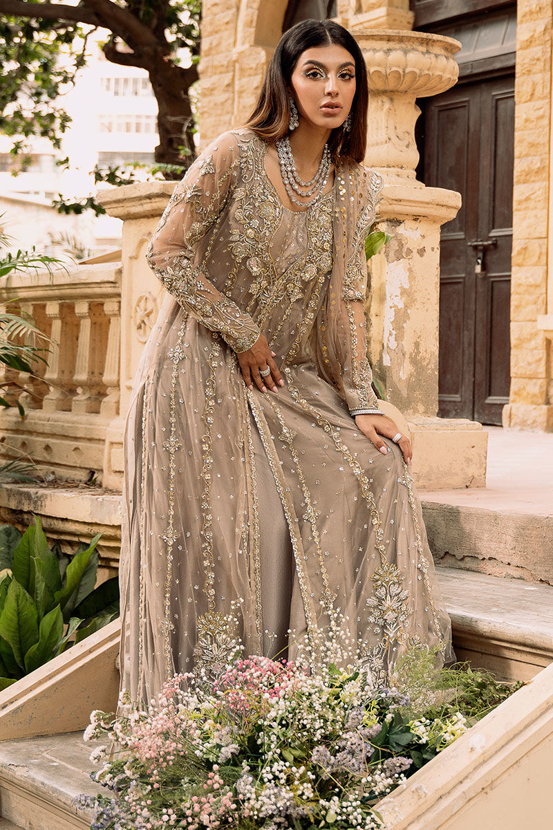 Champagne Gold Embellished Raw Silk Pishwas (2-Piece) - Image 6