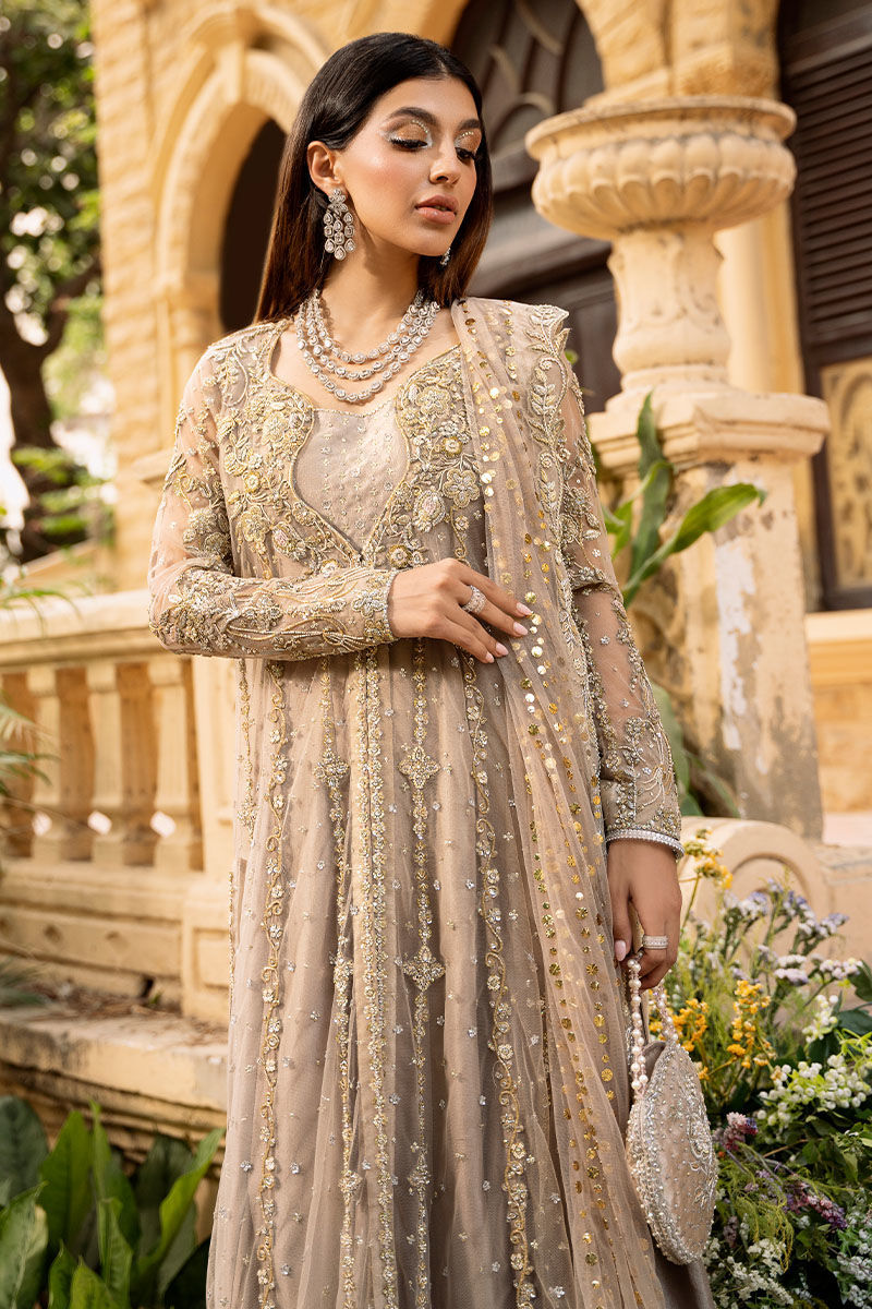 Champagne Gold Embellished Raw Silk Pishwas (2-Piece) - Image 8