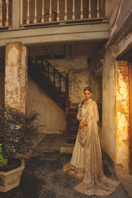 Muted Gold Embellished Silk Pishwas Dress (2-Piece) - Image 1