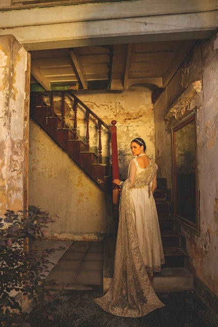 Muted Gold Embellished Silk Pishwas Dress (2-Piece) - Image 2