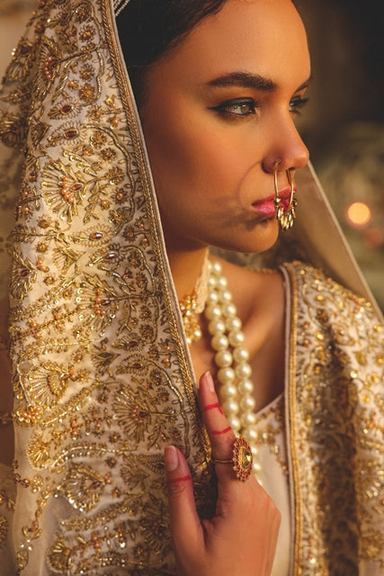 Muted Gold Embellished Silk Pishwas Dress (2-Piece) - Image 5