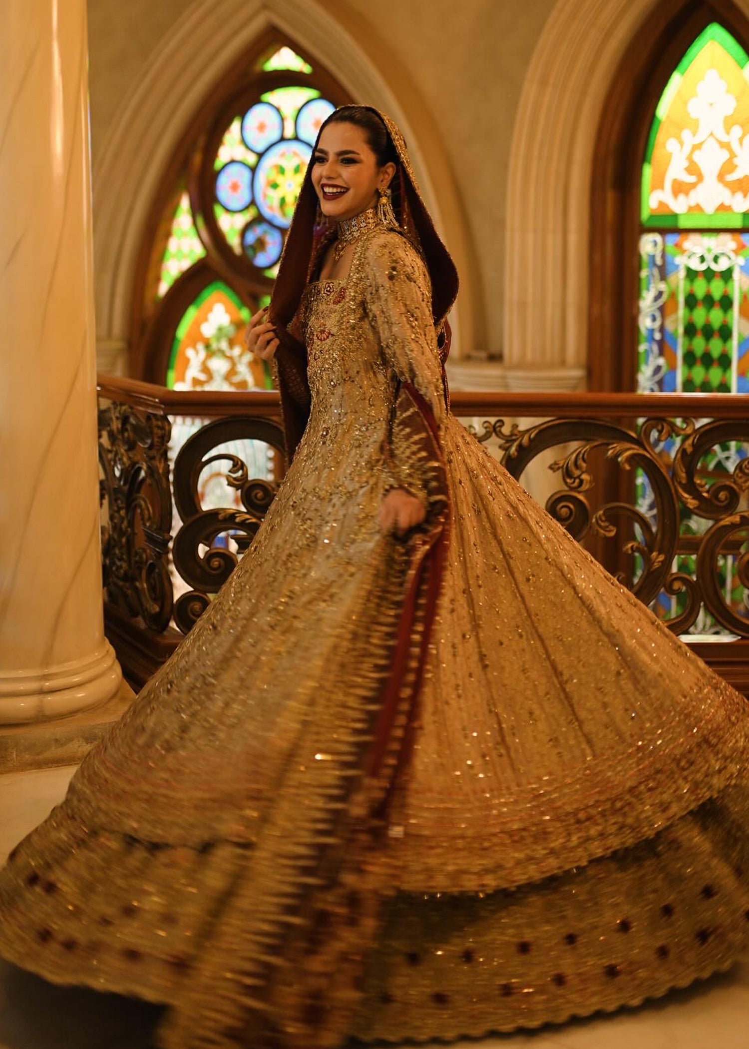 Antique Gold Maroon Embellished Silk-Blend Pishwas (2-Piece) - Image 2