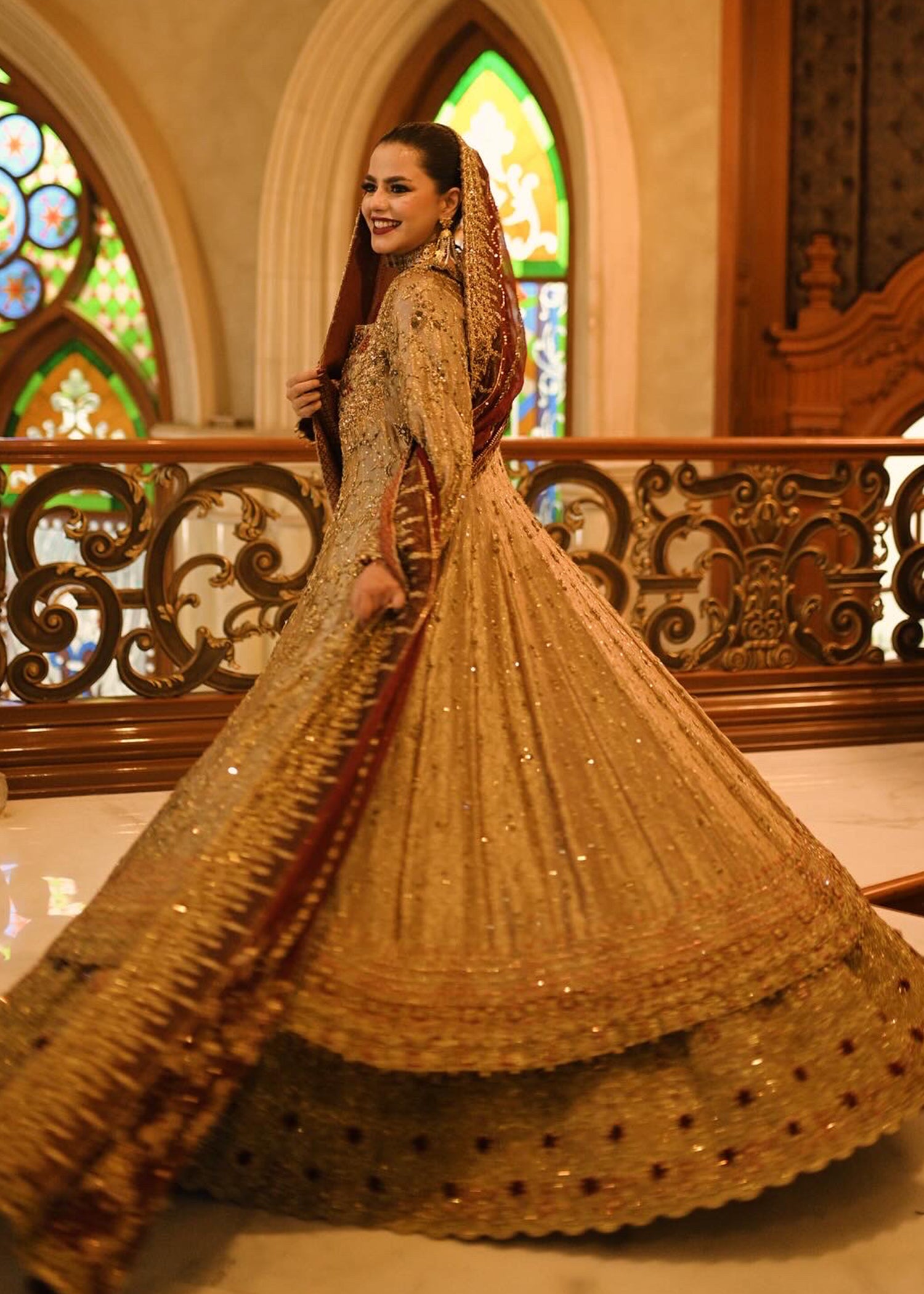 Antique Gold Maroon Embellished Silk-Blend Pishwas (2-Piece) - Image 3