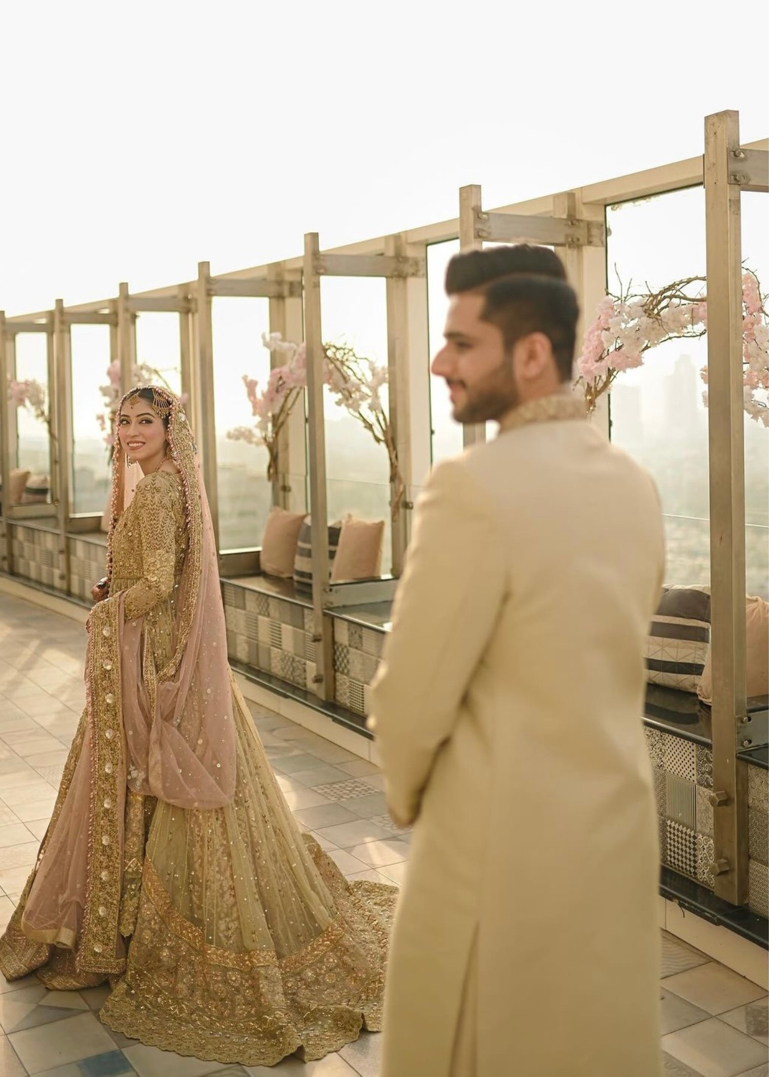 Pakistani Antique Gold Embellished Silk-Blend Pishwas (2-Piece) - Image 3