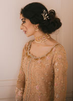 Rose Gold Embroidered Silk Pishwas Dress (3-Piece) - Image 4