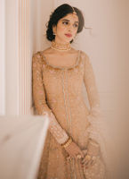 Rose Gold Embroidered Silk Pishwas Dress (3-Piece) - Image 5