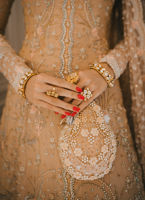 Rose Gold Embroidered Silk Pishwas Dress (3-Piece) - Image 7