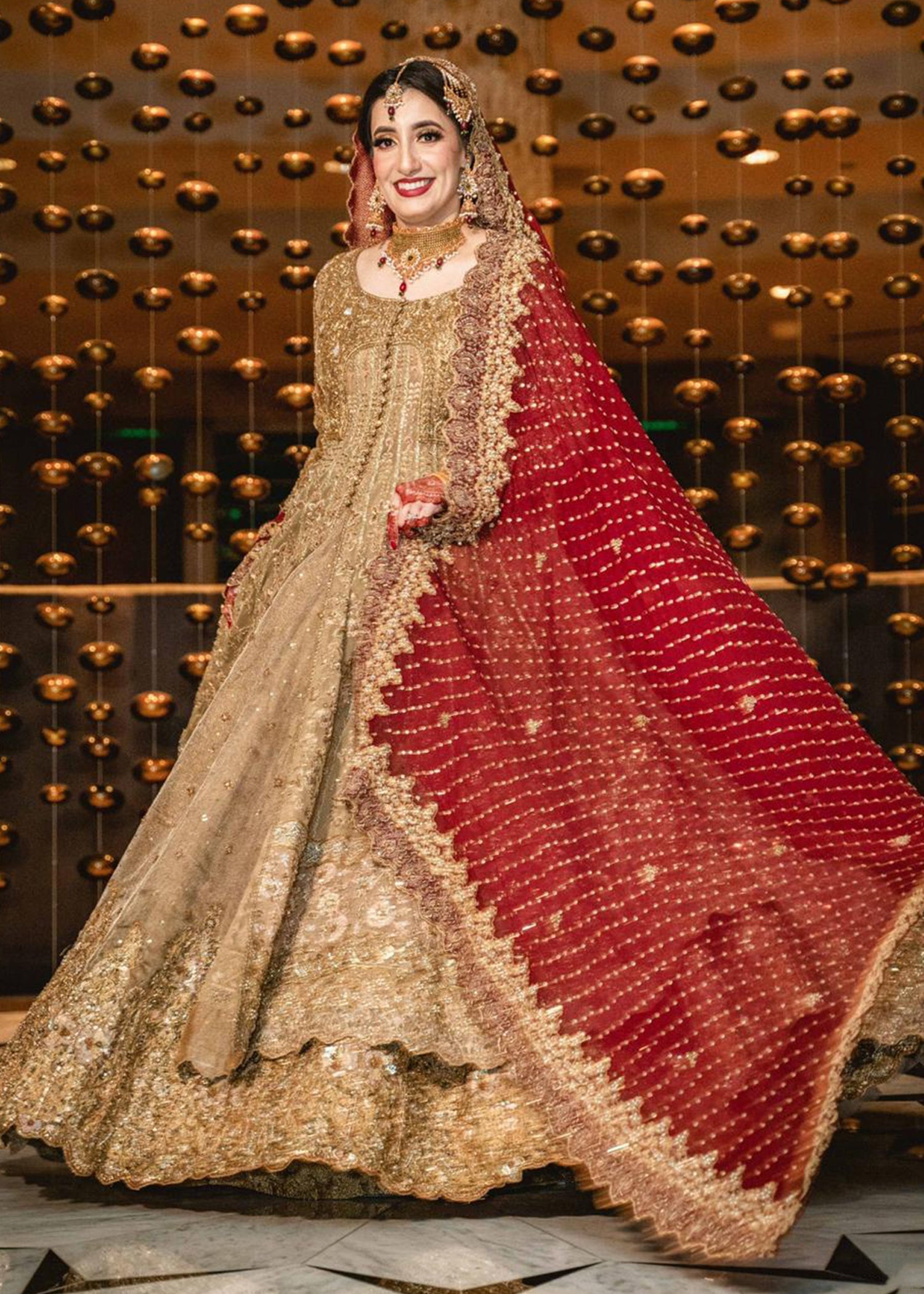 Antique Gold Zardozi Silk Blend Pishwas (2-Piece) - Image 1