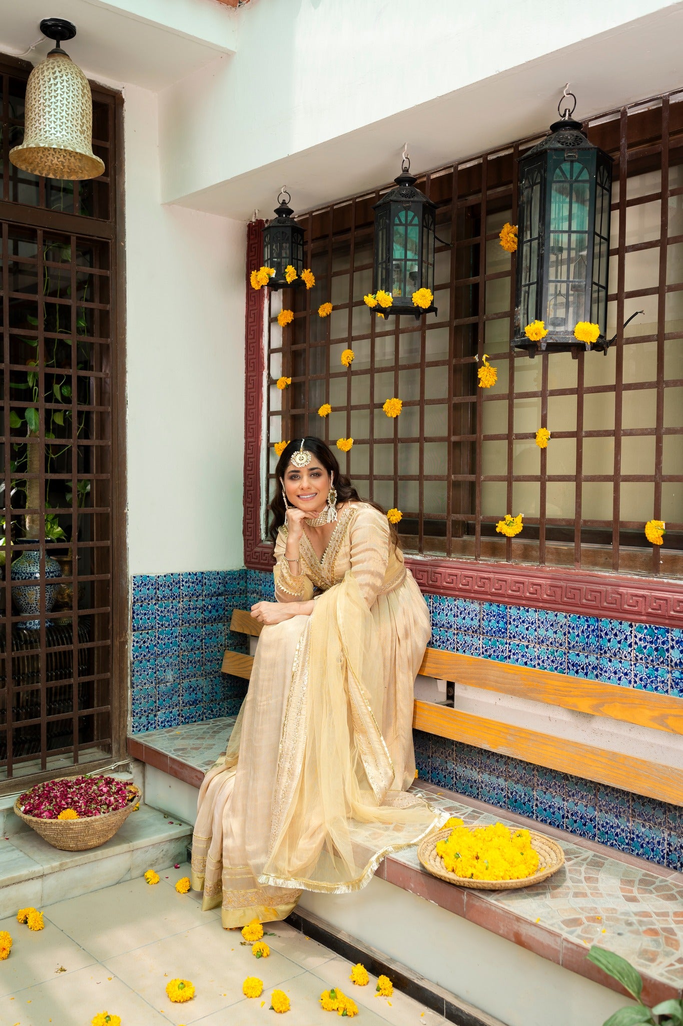 Golden Zari Sequin Silk Pishwas (3-Piece) - Image 2