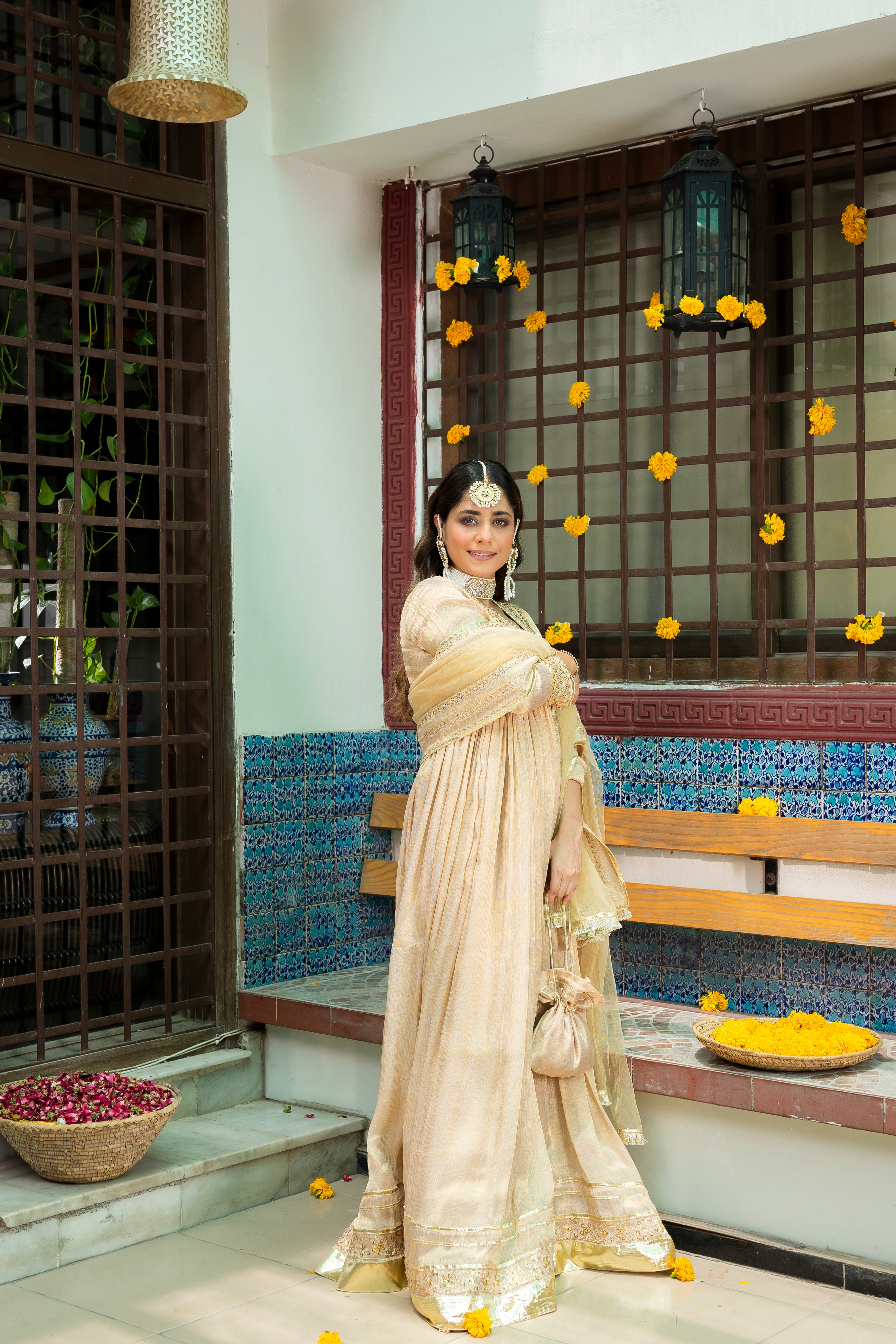 Golden Zari Sequin Silk Pishwas (3-Piece) - Image 5