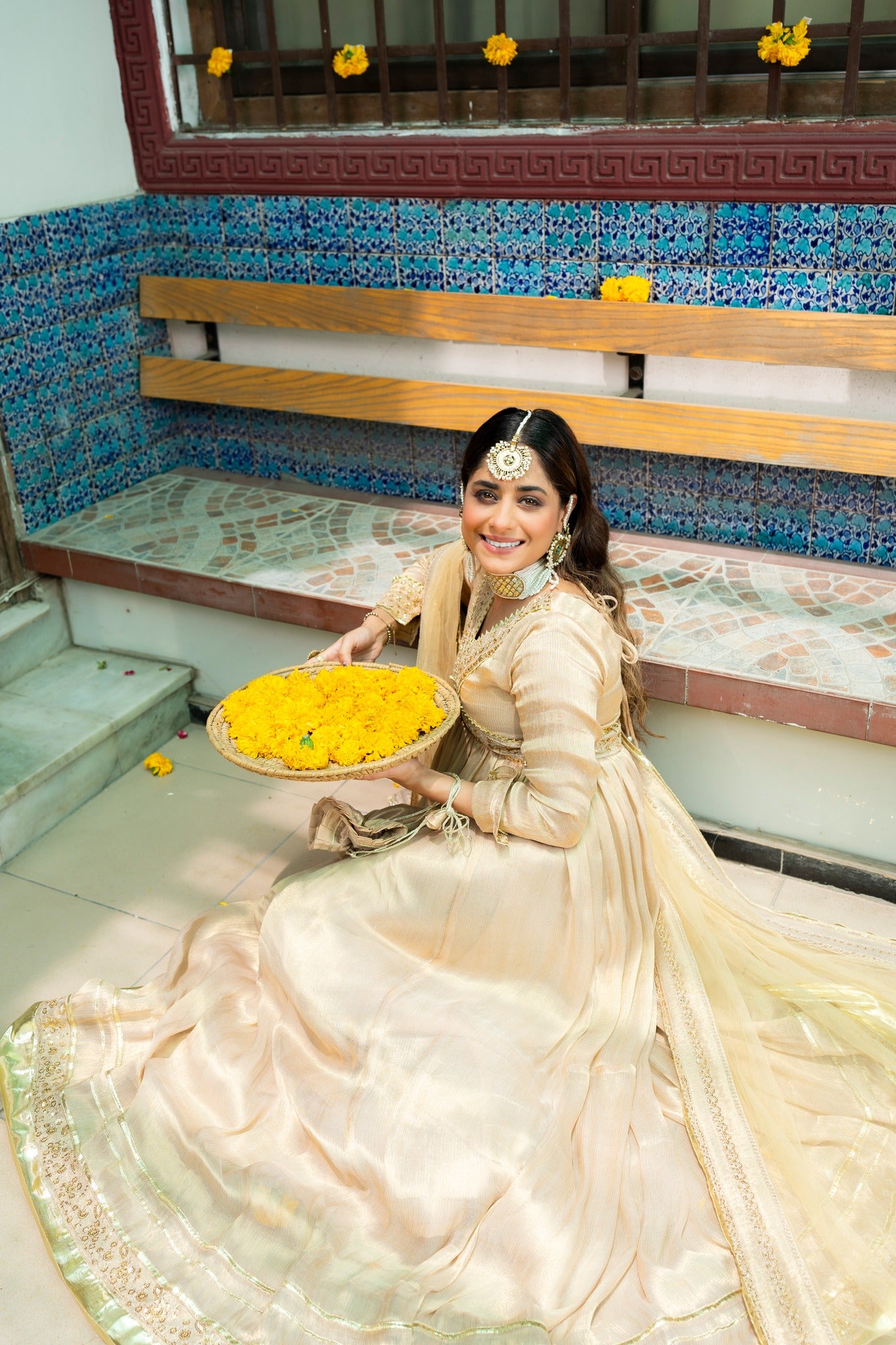 Golden Zari Sequin Silk Pishwas (3-Piece) - Image 8