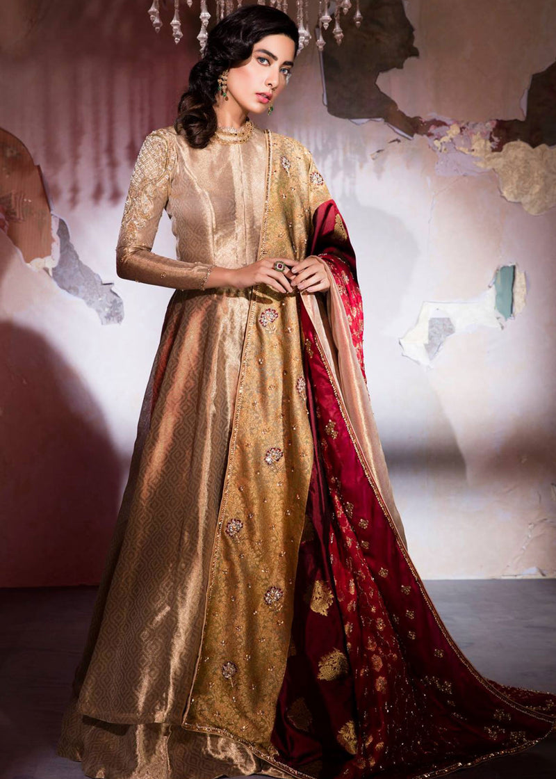 Gold Embroidered Tissue Brocade Pishwas (2-Piece) - Image 1