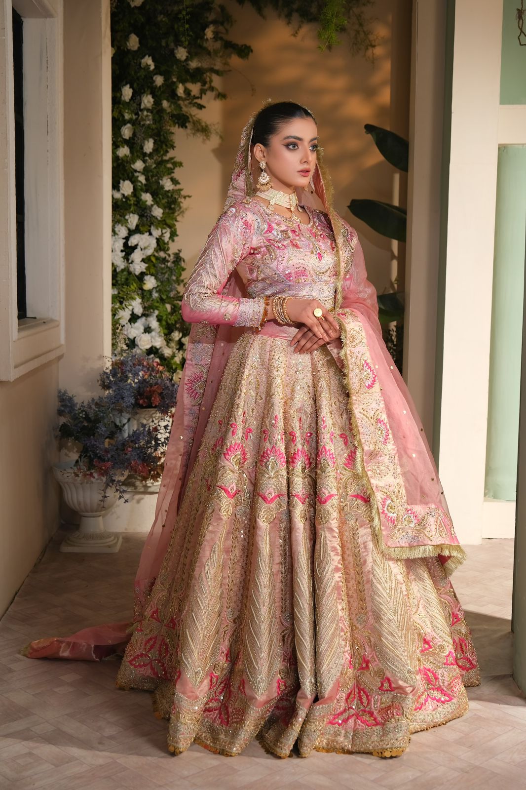 Rose Gold Embellished Tissue Pishwas (3-Piece) - Image 1