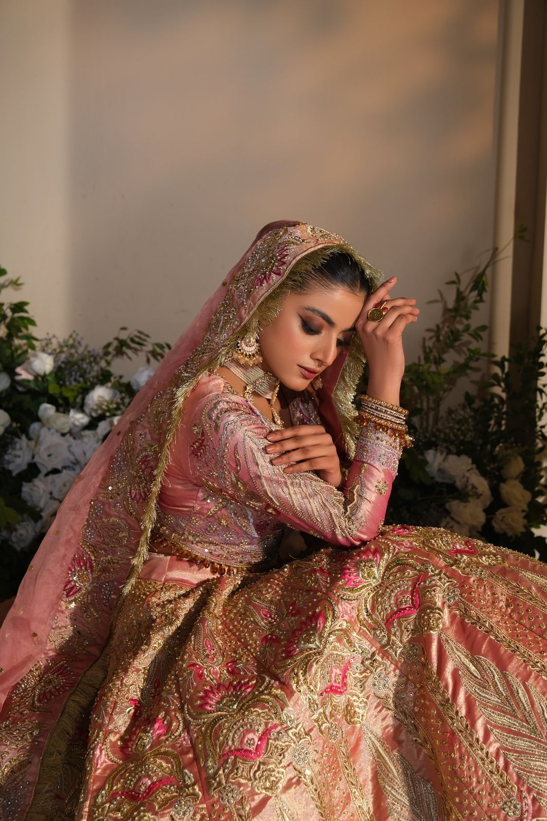 Rose Gold Embellished Tissue Pishwas (3-Piece) - Image 2