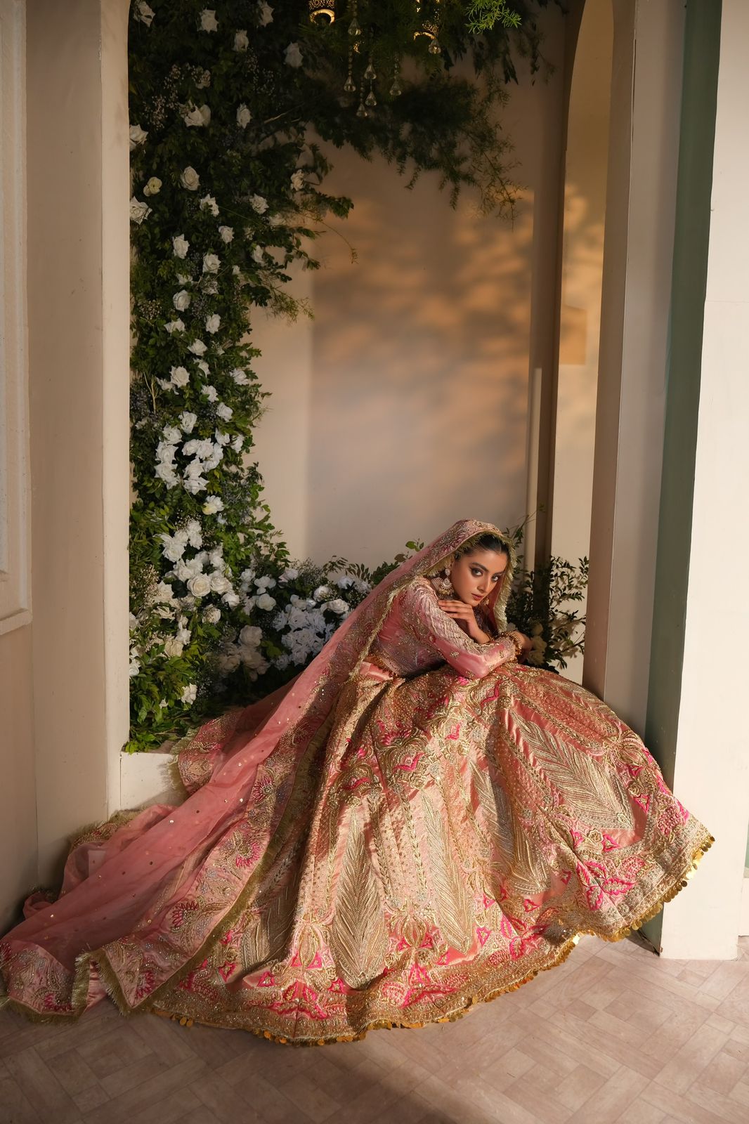 Rose Gold Embellished Tissue Pishwas (3-Piece) - Image 4