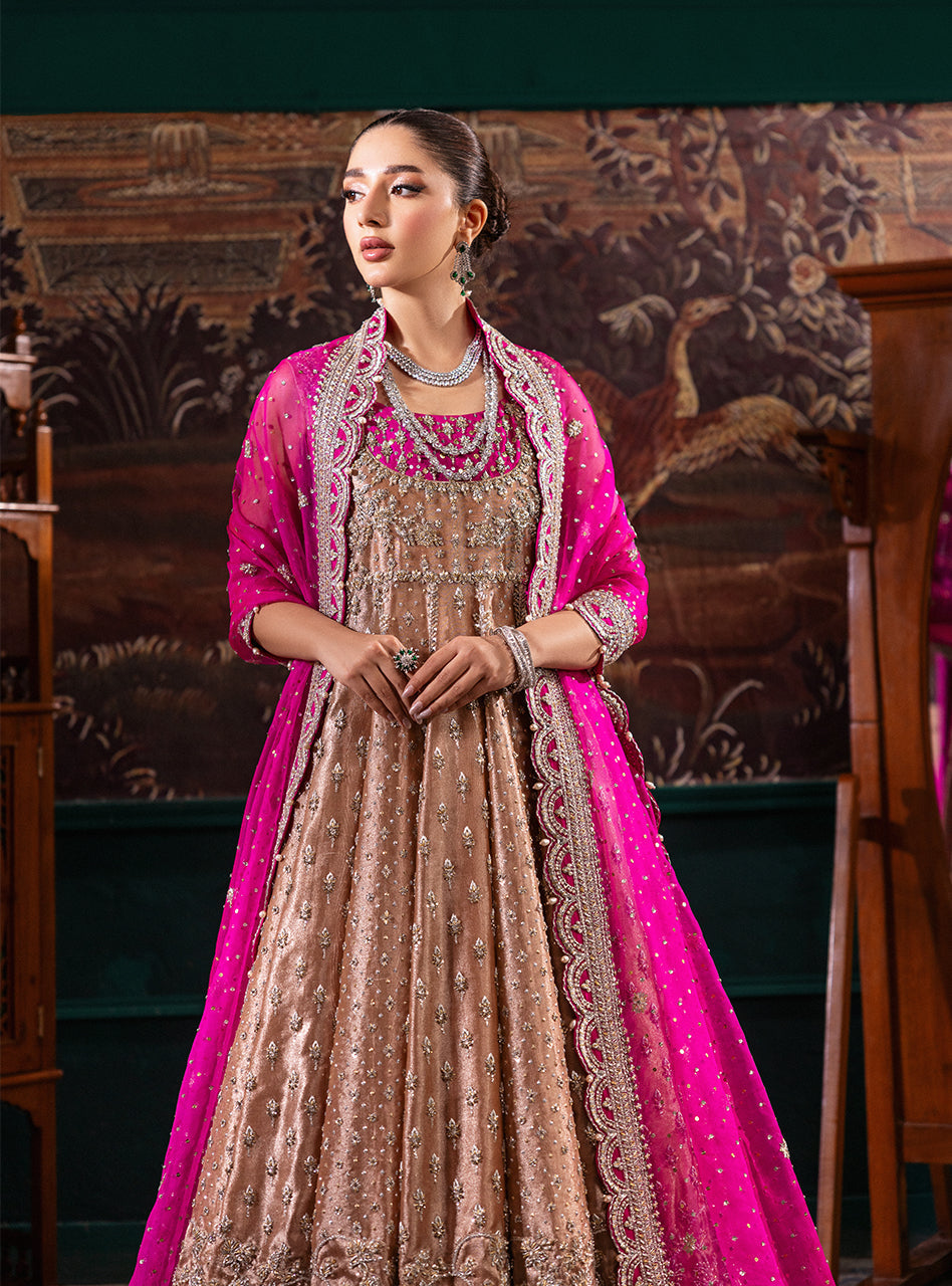 Pakistani Rose Gold Zardozi Tissue Lama Pishwas (2-Piece) - Image 3