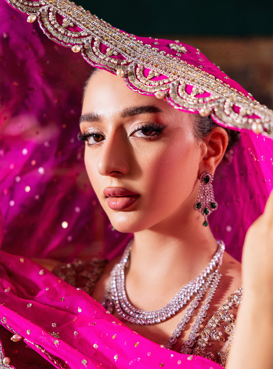 Pakistani Rose Gold Zardozi Tissue Lama Pishwas (2-Piece) - Image 9