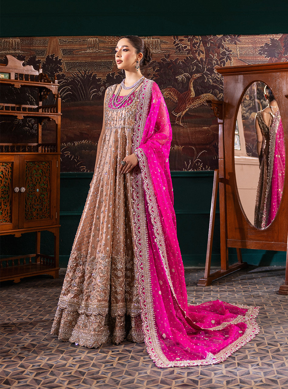 Pakistani Rose Gold Zardozi Tissue Lama Pishwas (2-Piece) - Image 4