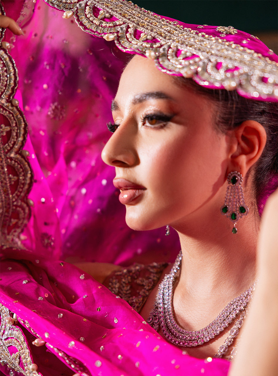 Pakistani Rose Gold Zardozi Tissue Lama Pishwas (2-Piece) - Image 7