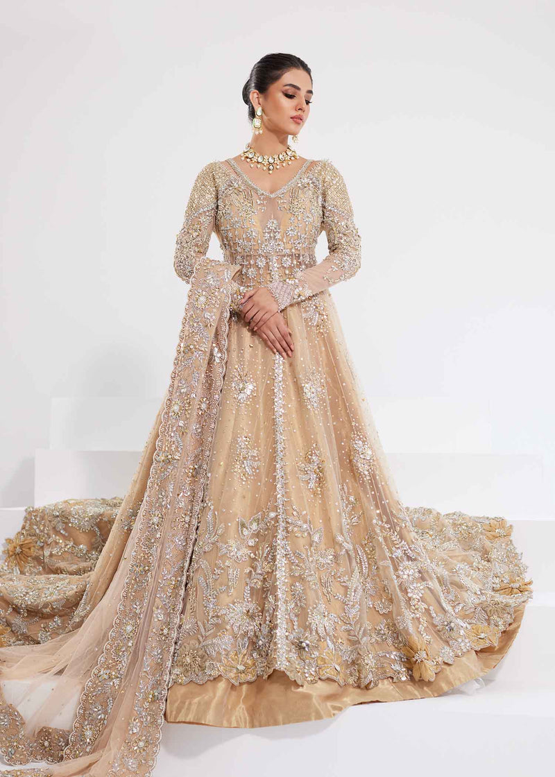 Gold Embellished Net & Tissue Pishwas Lehnga (3-Piece) - Image 1