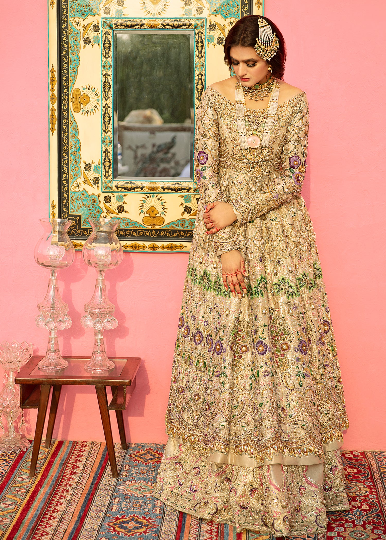 Silver-Gold Embellished Tissue Pishwas Dress (3-Piece) - Image 5