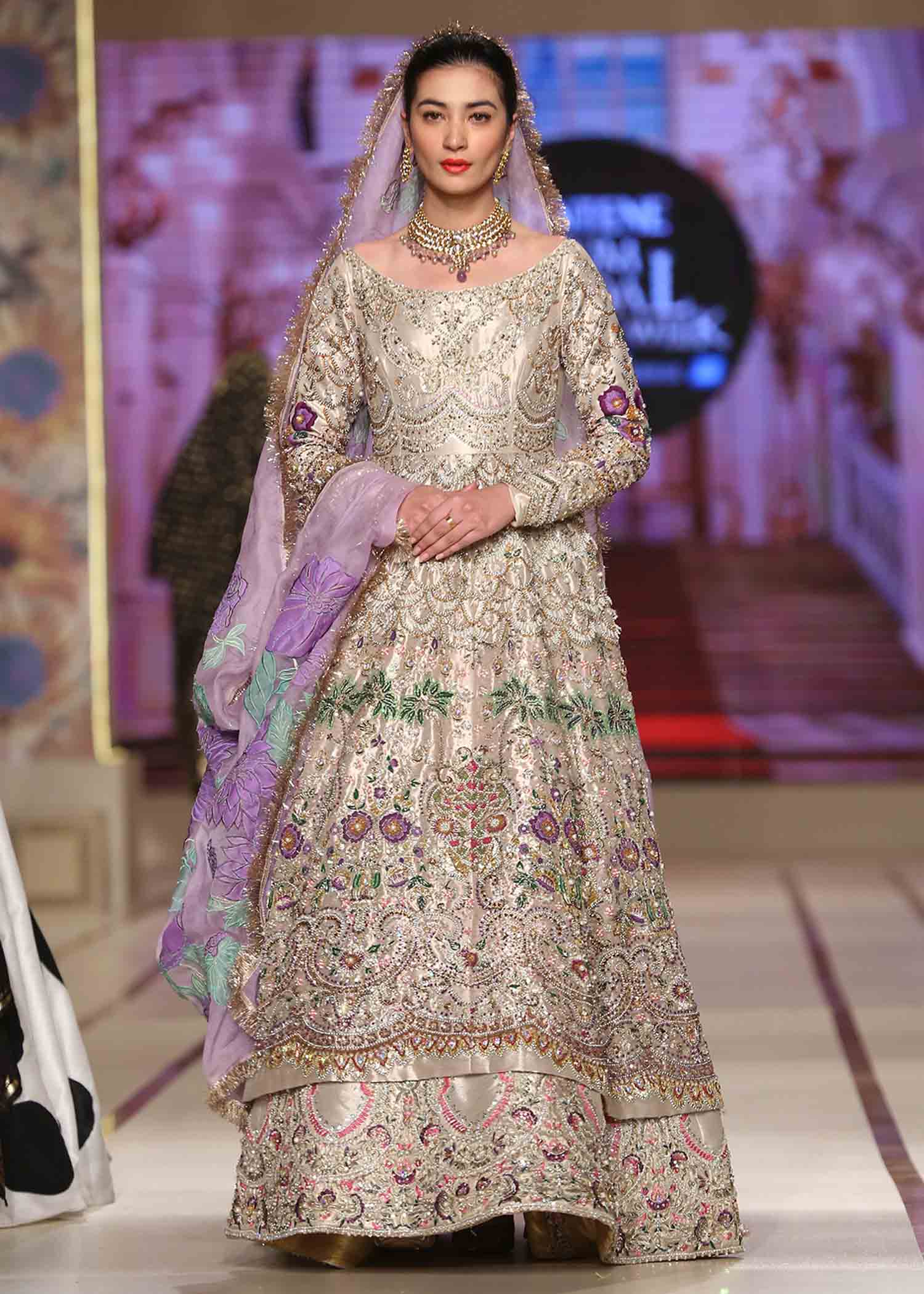 Silver-Gold Embellished Tissue Pishwas Dress (3-Piece) - Image 1