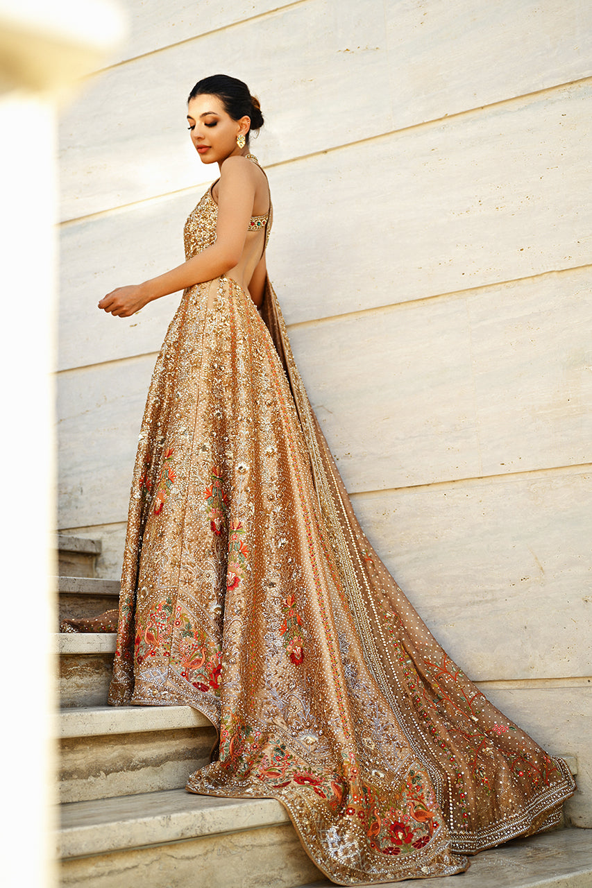 Champagne Gold Zardozi Tissue Pishwas (2-Piece) - Image 5